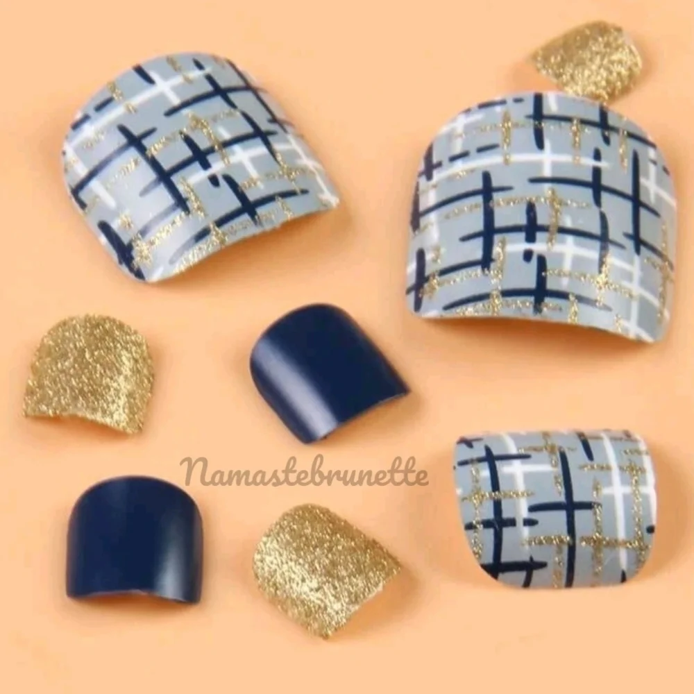 2/$16 Plaid Glitter Press On Toenails